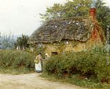 Famous Cottage Paintings - A Cottage With Sunflowers At Peaslake